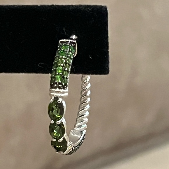 Judith Ripka Sterling Silver Green Chrome Diopside Hoop Pierced Earrings NEW! - Picture 11 of 13